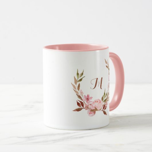 Schöne botanische | Blumenkranz mit Monogramm Tasse (VorderseiteRechts)
