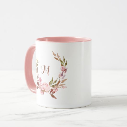 Schöne botanische | Blumenkranz mit Monogramm Tasse (Vorderseite Links)