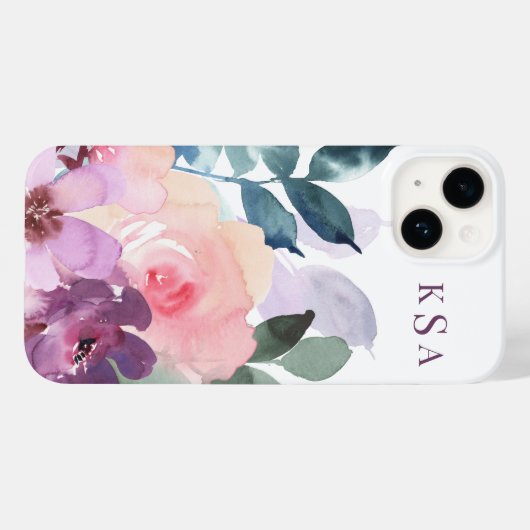 Schöne botanische Floralfarben + Monogramm Case-Mate iPhone Hülle (Rückseite (Horizontal))
