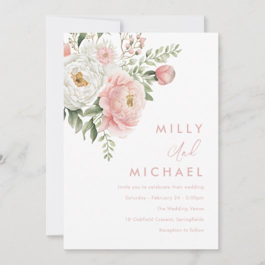 Schöne botanische Floraliner Hochzeit Einladung (Vorderseite)