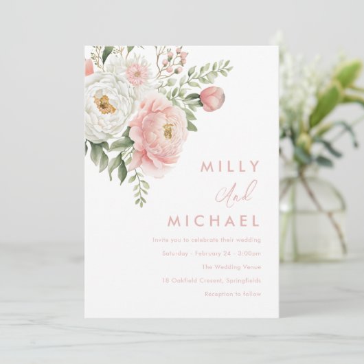 Schöne botanische Floraliner Hochzeit Einladung (Stehend Vorderseite)