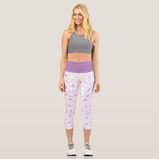 Schöne botanische Lila Orchid Girly Capri Leggings (Vorderseite)
