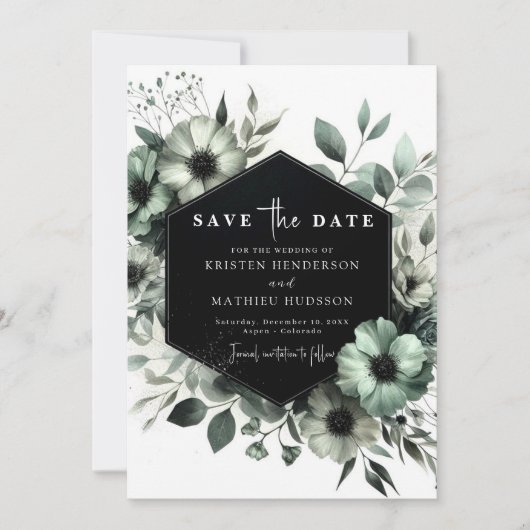 Schöne botanische Minimal Sage Grüne Hochzeit Save The Date (Vorderseite)