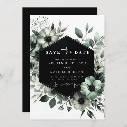 Schöne botanische Minimal Sage Grüne Hochzeit Save The Date (Vorne/Hinten)