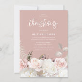 Schöne botanische Rose Taufe Christening Einladung (Vorderseite)