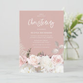 Schöne botanische Rose Taufe Christening Einladung (Stehend Vorderseite)