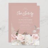 Schöne botanische Rose Taufe Christening Einladung (Vorne/Hinten)