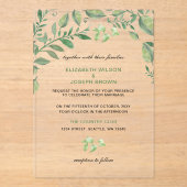 Schöne botanische Vegetation Hochzeit Acryleinladungen (Vorderseite)