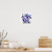 Schöne botanische Wasserfarben Blaue Iris Blumen Poster (Küche)