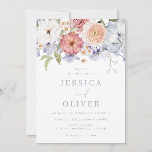 Schöne Botanische Wasserfarbenhochzeit Einladung (Vorderseite)