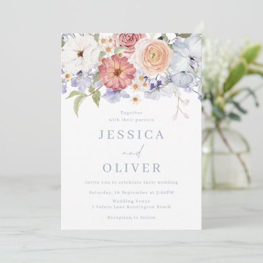 Schöne Botanische Wasserfarbenhochzeit Einladung (Stehend Vorderseite)