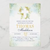 Schöne Botanische Weißkreuztaufe Folieneinladung (Vorderseite)