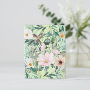 Schöne botanische Wildblumen und Hummingbird Postkarte