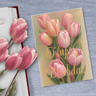 Schöne Bouquet Pink Winter Tulip Blume Geburtstag Karte