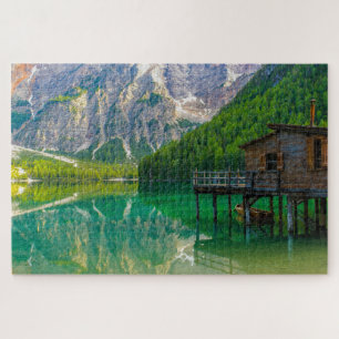 Schöne Braies Lake Landschaft, Italien Puzzle