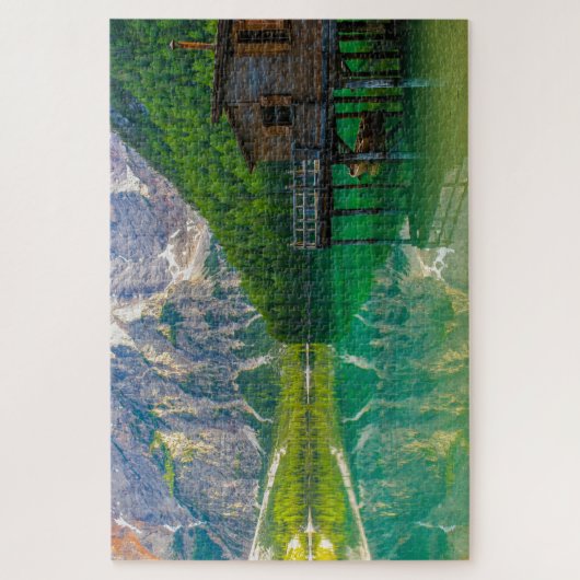 Schöne Braies Lake Landschaft, Italien Puzzle (Vertikal)