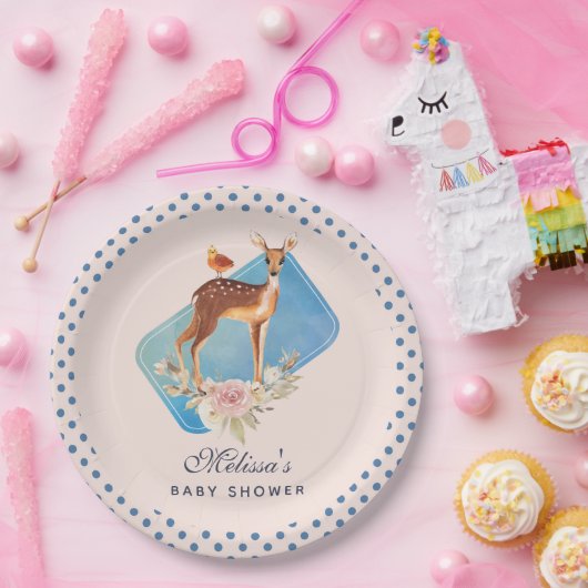 Schöne braune Dose mit White Spots Kinderdusche Pappteller (Party)