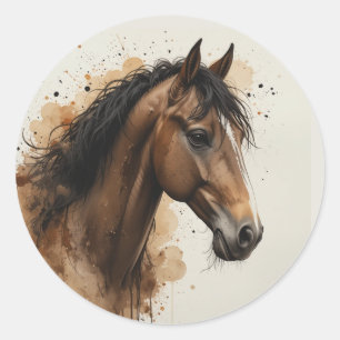 Schöne braune Pferd Tier Kunst Runder Aufkleber