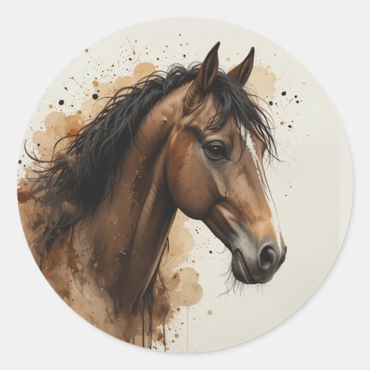 Schöne braune Pferd Tier Kunst Runder Aufkleber (Vorderseite)