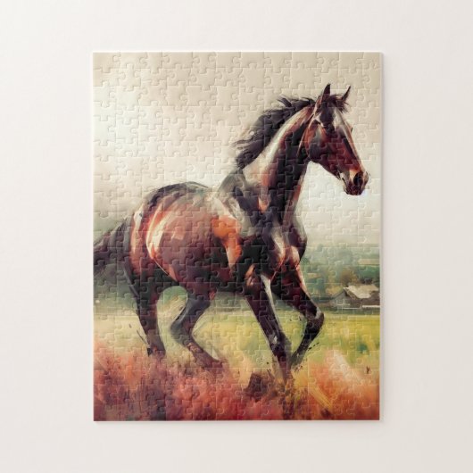 Schöne braune Pferde, die Tiere laufen Puzzle (Vertikal)