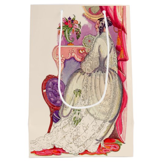 schöne Braut in einem schönen Gewand Mittlere Geschenktüte (Rückseite)