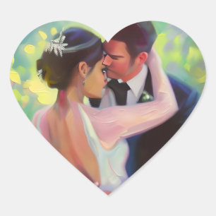 Schöne Braut und Hochzeit Herz-Aufkleber