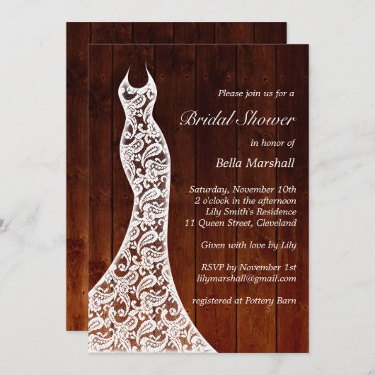 Schöne Brautdusche aus Holz Einladung (Vorne/Hinten)