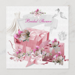Schöne Brautparty Weiße Rosa Geschenke Blumen Einladung