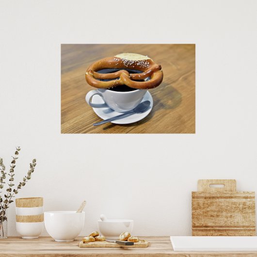 Schöne Brezel mit Kaffee Poster (Küche)