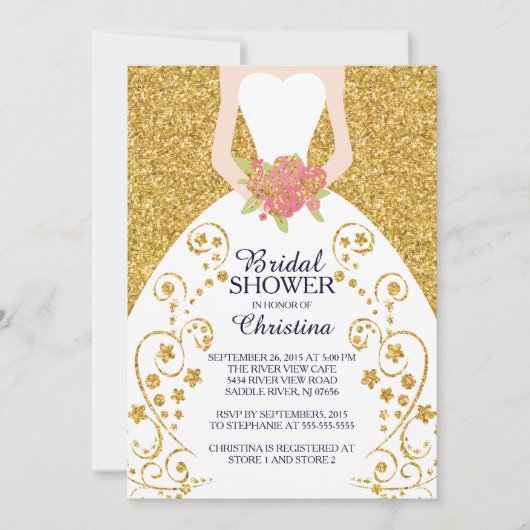 Schöne Bride Glitzer Bridal Dusche Einladung (Vorderseite)