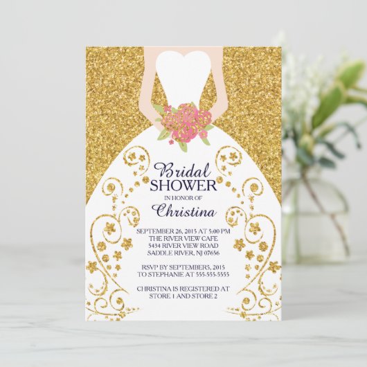 Schöne Bride Glitzer Bridal Dusche Einladung (Stehend Vorderseite)