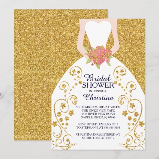 Schöne Bride Glitzer Bridal Dusche Einladung (Vorne/Hinten)