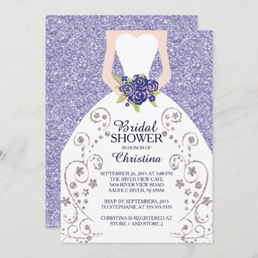 Schöne Bride Glitzer Bridal Dusche Einladung (Vorne/Hinten)