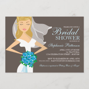 Schöne Bride w Bouquet Bridal Dusche Einladung