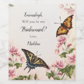 Schöne Bridesmaid-Vorschlag Floral Butterfliegen Weinetikett (Einzelnes Label)