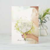 Schöne Bridge mit Blume Bouquet Wedding Save The Date (Stehend Vorderseite)