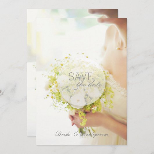 Schöne Bridge mit Blume Bouquet Wedding Save The Date (Vorne/Hinten)