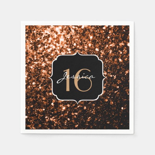 Schöne Bronze Glitzern Sweet 16 Servietten (Vorderseite)