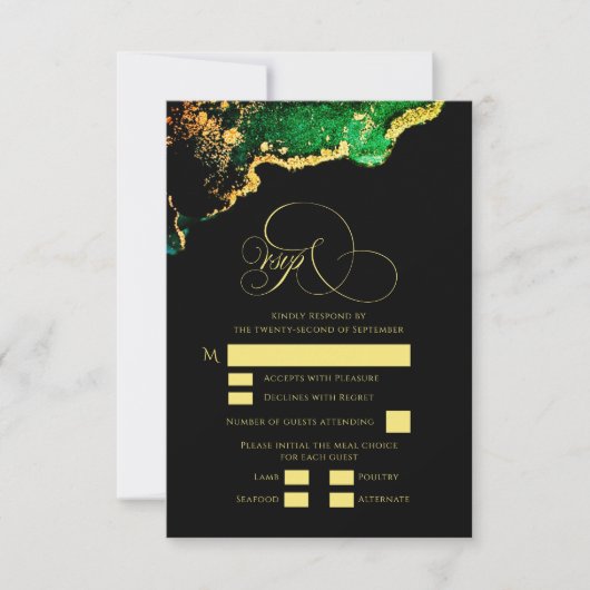 Schöne Bronze Green Gold Agate Wedding RSVP Karte (Vorderseite)