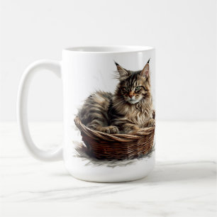 SCHÖNE, BROWBBY-MAINE-COON-KATZE IN BASKET KAFFEETASSE