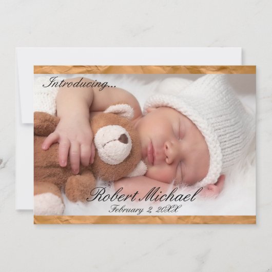 Schöne Brown Rustic Newborn Boy Ankündigung (Vorderseite)