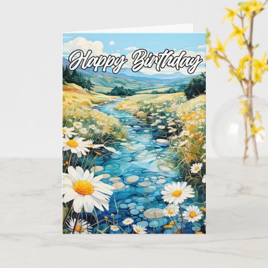 Schöne Bucht im Frühjahr | Happy Birthday Karte (Gelbe Blume)