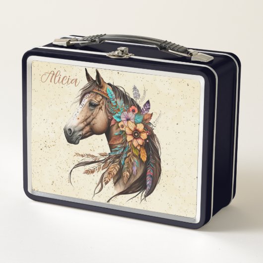 Schöne Buckskin-Pferd Lunchbox mit Namen (Vorderseite)