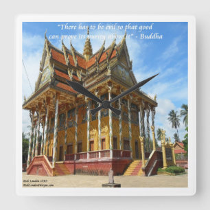 Schöne buddhistische Tempel- und Proverb-Wall-Uhr Quadratische Wanduhr