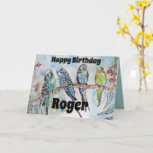 Schöne Budgien Budgerigars Gum Blossom Men Card Karte (Gelbe Blume)