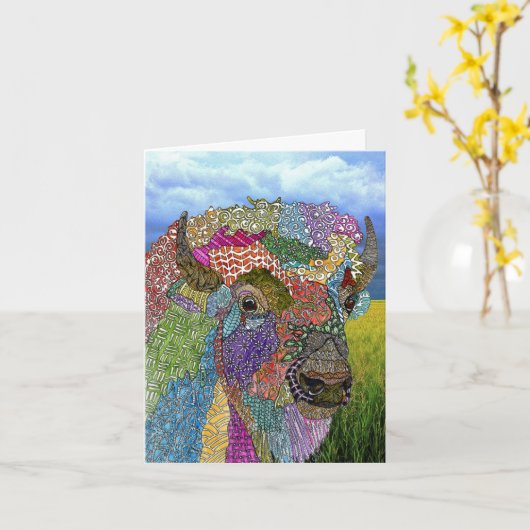 Schöne Buffalo American Bison Greeting Card Karte (Gelbe Blume)