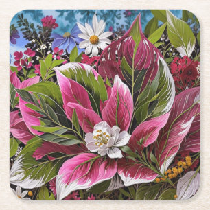 Schöne bunte Blumenfantasie Rechteckiger Pappuntersetzer