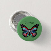 Schöne bunte Butterfly auf grüner Personalisierung Button (Vorne & Hinten)