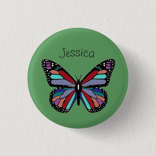 Schöne bunte Butterfly auf grüner Personalisierung Button (Vorderseite)