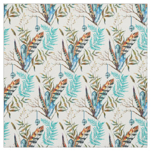 Schöne bunte Federn mit blauen Kristallen Stoff